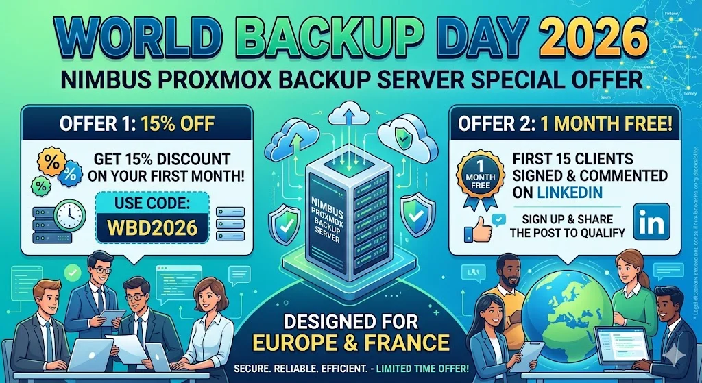 World Backup Day 2026 — 15 ans — NimbusBackup offre 1 mois gratuit aux 15 premiers clients