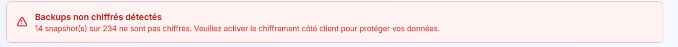 Espace membre NimbusBackup : 14 snapshots sur 234 ne sont pas chiffrés