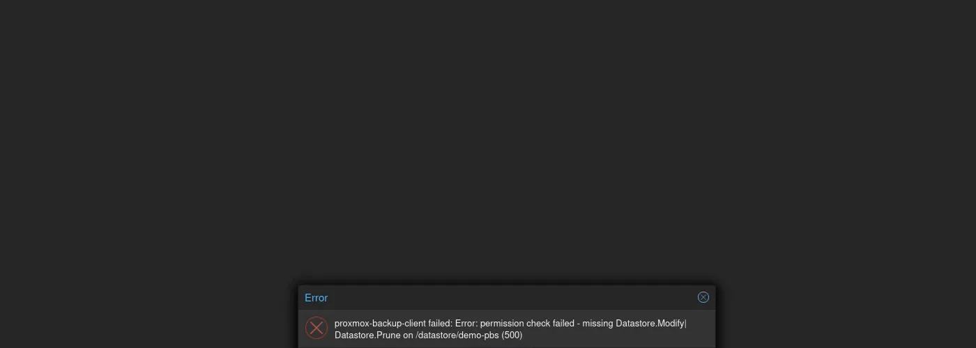 Erreur permission check failed : missing Datastore.Modify/Datastore.Prune — la suppression depuis PVE est interdite